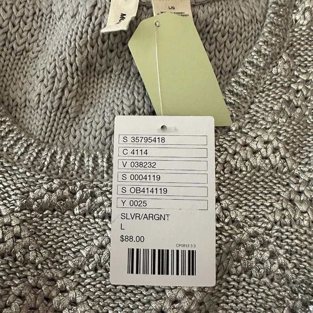 Moth Anthropologie Large Sana Sweater Knit Tank Top Silver Foiled Metallic Party - Picture 9 of 12